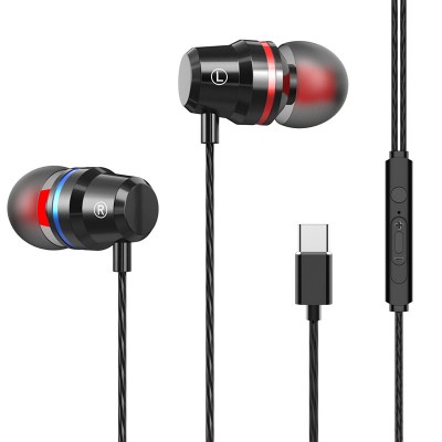 Hgih Quality Cheap Price Professional Portable Magnetic Wired Headphones Music Stereo Type-C In-ear Earphones With Microphone